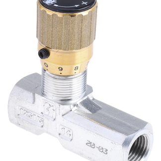 Valvola di controllo del flusso idraulico RS PRO, serie FT1251/5, G 1/4, portata max 20L/min, 210bar max, in Ottone