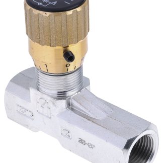Valvola di controllo del flusso idraulico RS PRO, serie FT1251/5, G 1/2, portata max 50L/min, 210bar max, in Ottone