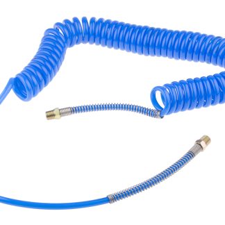 Tubo spiralato RS PRO in Poliuretano, L. 4m max, Øint 5mm, Øest 8mm, BSPT maschio 1/4 poll., col. Blu