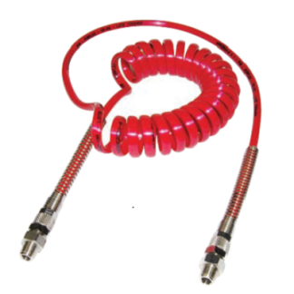Tubo a spirale con connettore Norgren in Poliuretano, L. 2m max, Øint 5.5mm, Øest 8mm, R 1/4, col. Rosso