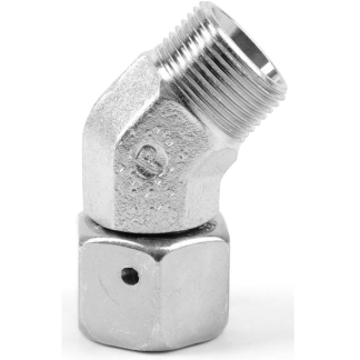 Gomito 45° da tubo a girevole Parker, connettore A: Maschio cono 24° DIN, B: Maschio cono 24° DIN, in Acciaio