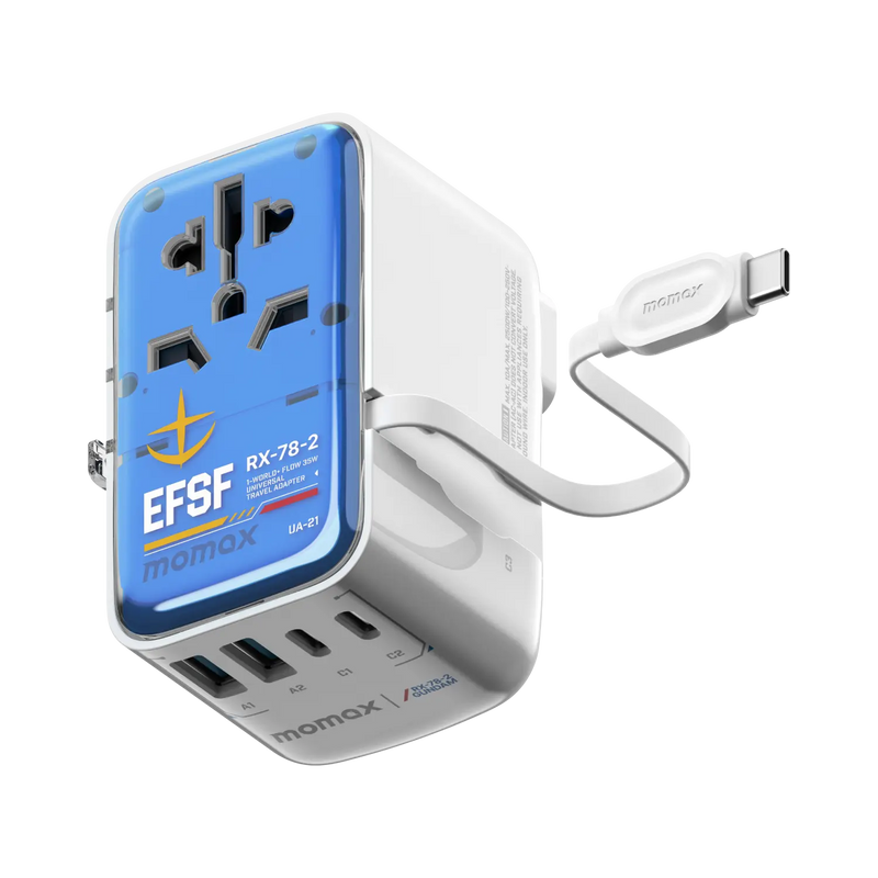 1-World+ Flow 4-Port Travel Charger With Built-In USB-C Cable 35W - Limited Edition