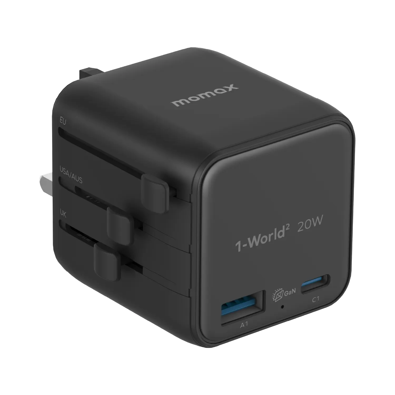 1-World²
2-Port USB-A and USB-C GaN Travel Charger 20W