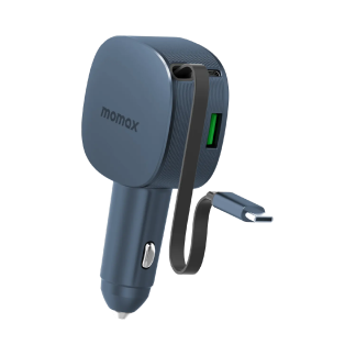 1-Move⁺ 2-Port Car Charger With Built-In Retractable Cable 60W