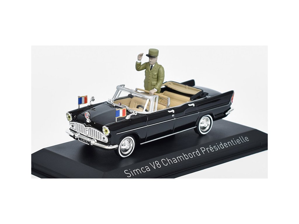 Simca Vedette V8 Chambord 1960 Prezidentské auto s figurkou 1:43 - NOREV Simca Vedette V8 Chambord 1960 - kovový model auta