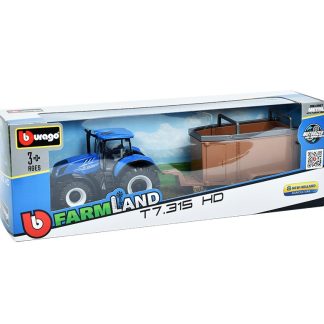 New Holland T7.315 HD Traktor s přívěsem pro zvířata 1:50 - Bburago New Holland T7.315HD Traktor s přívěsem pro zvířata - kovový model auta