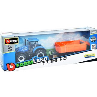 New Holland T7.315 HD Traktor se sklápěcím přívěsem 1:50 - Bburago New Holland T7.315HD Traktor se sklápěcím přívěsem - kovový model auta