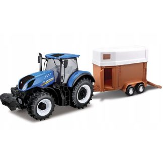 New Holland T7.315 HD Traktor s přívěsem pro zvířata 1:32 - Bburago New Holland T7.315HD Traktor s přívěsem pro zvířata - kovový model auta