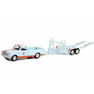 Chevrolet C 10 Pick-up Gulf 1968 s přívěsem 1:64 - GreenLight Chevrolet C-10 Shortbed Pick-up Gulf 1968 + tandemová přívěs - kovový model auta