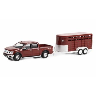 Ford F-150 XLT Pick-up s přívěsem pro zvířata 1:64 - GreenLight Ford F-150 XLT Pick-up 2019 + přívěs pro hospodářská zvířata - kovový model auta