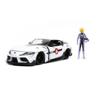 Toyota Supra 2020 + Figurka Roy Focker Robotech 1:24 - Jada Toys Toyota Supra 2020 + Roy Focker - Robotech - kovový model auta