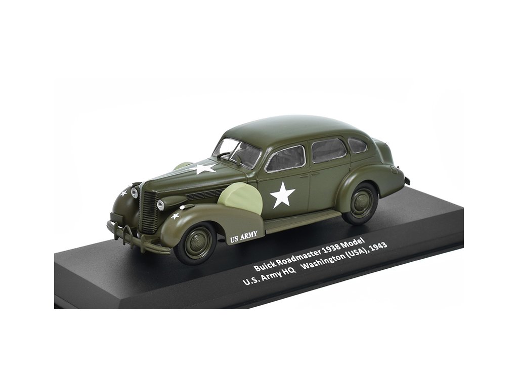 Buick Roadmaster 1938 Model 1:43 - časopis Samochody Wojskowe s modelem #45 Buick Roadmaster 1938 Model U.S. Army HQ Washington USA 1943 - kovový model auta