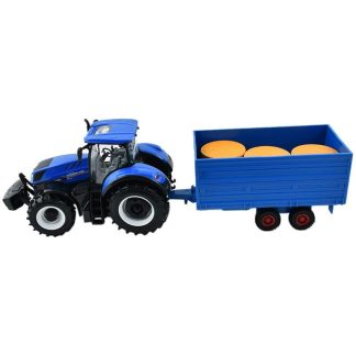 New Holland T7.315 HD Traktor s přívěsem na balíky sena 1:32 - Bburago New Holland T7.315HD Traktor s přívěsem na balíky sena - kovový model auta