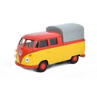 Volkswagen T1 Double Cabin Pick Up červená/žlutá 1:32 - Welly VW T1 Double Cabin Pick-Up - kovový model auta