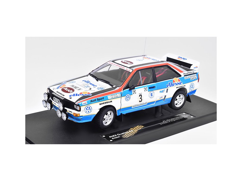 Audi Quattro A2 #3 Rally Argentina 1984 Recalde / Del Buono - 1:18 Sun Star Audi Quattro A2 No.3 Rally Argentina 1984 J. Recalde / J.Del Buono - kovový model auta