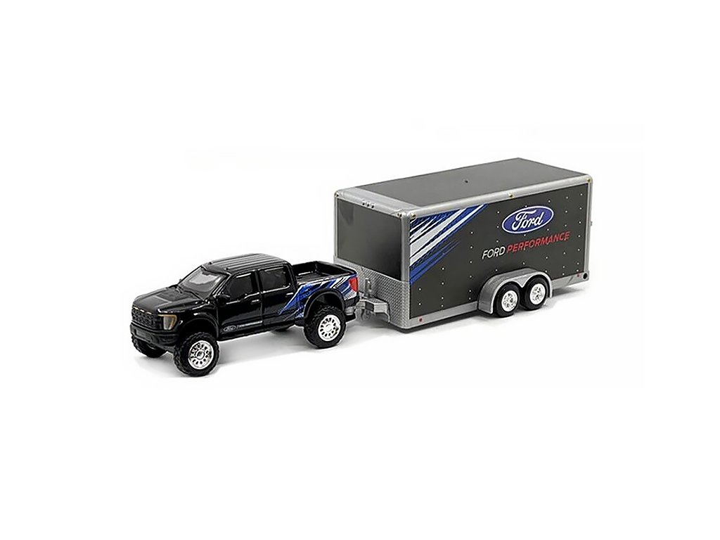 Ford F-150 SVT Raptor + přívěs Ford Perfomance 1:64 - Maisto Ford F 150 SVT Raptor + Car Trailer - kovový model 1/64