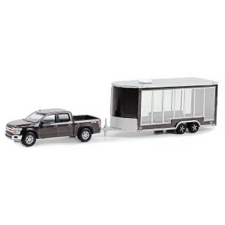 Ford F150 Lariat 4x4 2020 + průhledný přivěs 1:64 - GreenLight Ford F-150 Lariat 4x4 + Glass Display Trailer - kovový model 1/64
