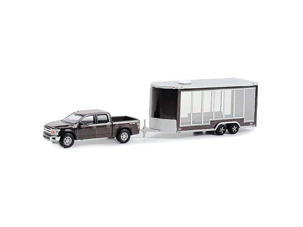 Ford F150 Lariat 4x4 2020 + průhledný přivěs 1:64 - GreenLight Ford F-150 Lariat 4x4 + Glass Display Trailer - kovový model 1/64