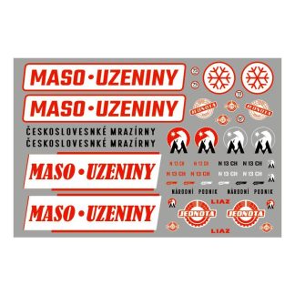 Obtisky na modely 1/43 - Maso - Uzeniny Dekály - obtisky na modely 1:43 - Maso-Uzeniny, LIAZ, Českolovenské mrazírny, Jednota, Frigece