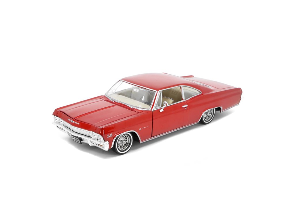 Chevrolet Impala SS 396 1965 červená 1:24 - Welly Chevy Impala SS 396 1965 Low Rider Collection - kovový model auta