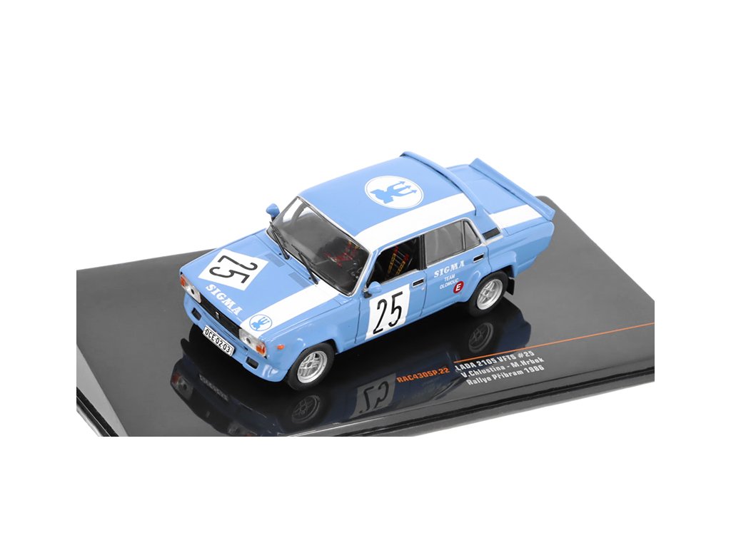 Lada 2105 VFTS #25 Rallye Příbram 1986 Sigma team Olomouc 1:43 - IXO Models Lada VAZ 2105 VFTS No.25 Rallye Příbram 1986 Sigma team Olomouc Chlustina / Hrbek - kovový model auta