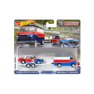Rover P6 Group 2 #62 1970 + HW Rally Hauler sada 1:64 - Hot Wheels Sada: '70 Rover p6 Group 2 N62 + HW Rallye Hauler s přivěsem - model auta 1/64