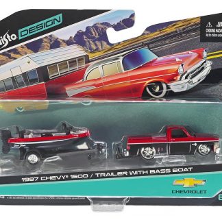 Chevrolet 1500 1987 + přívěs a člun 1:64 - Maisto Chevy 1500 1987 + Bass Boat - kovový model 1/64