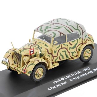 Horch 901 Kfz. 21 Kursk 1943 1:43 - časopis Samochody Wojskowe s modelem #68 Horch 901 Kfz. 21 Kursk 1943 - kovový model auta