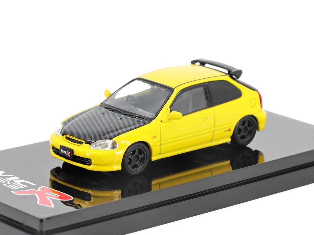 Honda Civic Type R (EK9) 1997 žlutá 1:64 - Hobby Japan Honda Civic Type R (EK9) 1997 - kovový model auta
