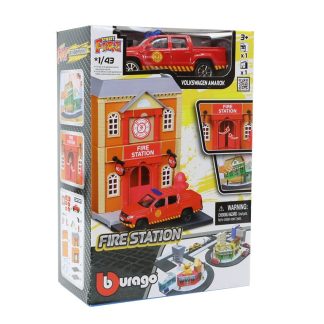 Volkswagen Amarok + Stavebnice požární stanice 1:43 - Bburago VW Amarok + Stavebnice požární stanice - stavebnice KIT s modelem