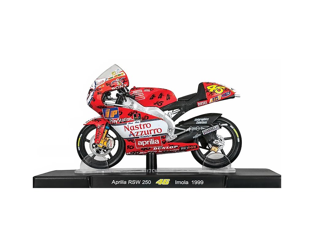 Aprilia RSW 250 #46 Imola 1999 1:18 - Leo Models časopis s modelem BAZAROVÉ ZBOŽÍ Aprilia RSW250 No.46 Imola - sběratelský model 1/18