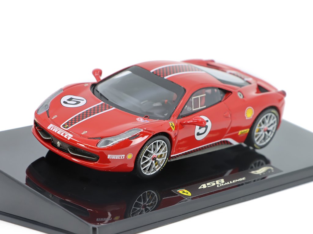 Ferrari 458 #5 Italia Challenge 1:43 - Hot Wheels Ferrari 458 No. 5 Itálie Challenge - kovový model auta 1/43