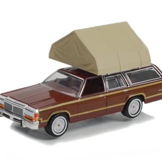 Ford LTD Country Squire 1979 se střešním stanem 1:64 - GreenLight Ford LTD Country Squire 1979 + Rooftop Tent - kovový model 1/64