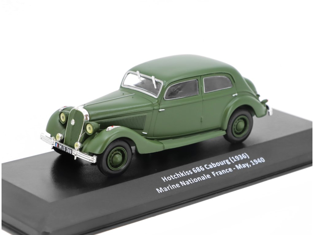 Hotchkiss 686 Cabourg 1936 Marine Nationale France 1940 1:43 - časopis Vojenské automobily s modelem #3 Hotchkiss 686 Cabourg 1936 - kovový model auta