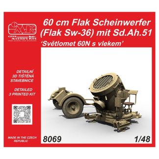 Světlomet 60N s vlekem 1:48 - Special Hobby 60 cm Flak Scheinwerfer (Flak Sw-36) mit Sd.Ah.51 - stavebnice Special Hobby 1/48