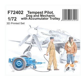 Figurky Tempest Pilot, Dog and Mechanic with Accumulator Trolley 1:72 - Special Hobby Figurky Pilot Tempest, pes a mechanik s akumulátorovým vozíkem - Special Hobby 1/72