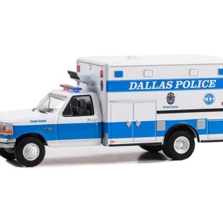 Ford F-350 Sanitka Dallas Police Crime Scene 1992 1:64 - GreenLight Ford F350 Ambulance - kovový model auta 1/64