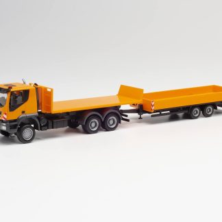 Iveco Trakker 6×6 Valník s Přívěsem Lowboy 1:87 - Herpa Iveco Trakker roll-off flatbed truck with low-boy trailer - sběratelský model 1/87
