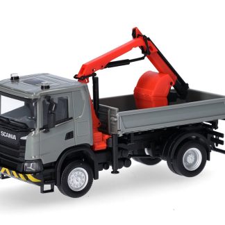 Scania XT17 3-side Sklápěč s nakládacím jeřábem 1:87 - Herpa Scania XT17 3-side dumper with loading crane - sběratelský model 1/87