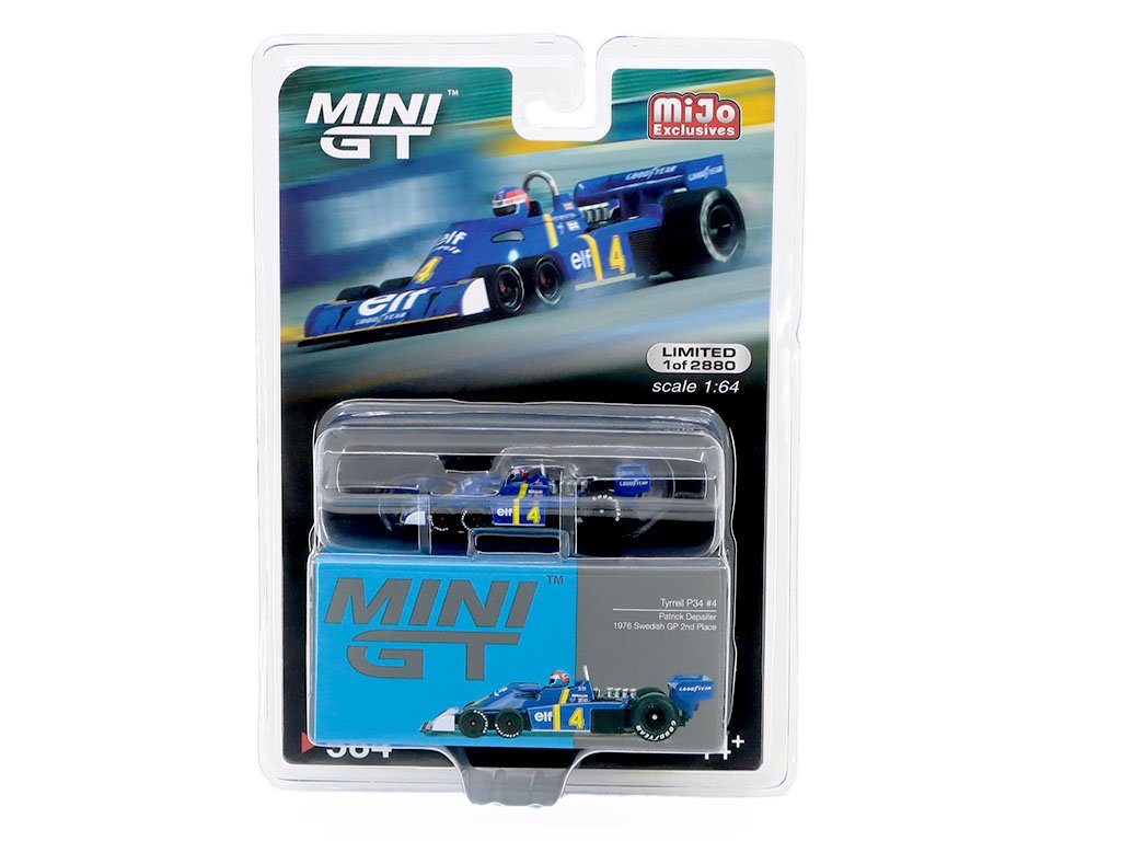 Tyrrell P34 #4 P. Depailler 1976 Swedish GP 2nd Place 1:64 - MiniGT Tyrrell P 34 No. 4 Patrick Depailler - kovový model auta 1/64