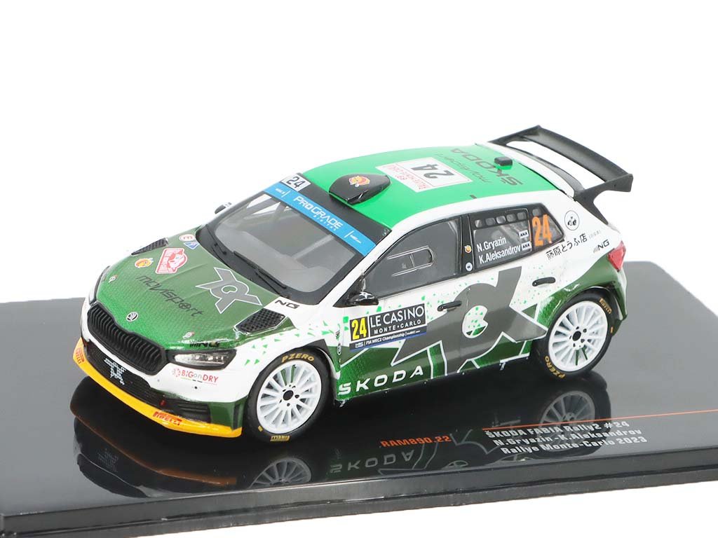 Škoda Fabia Rally 2 #24 N. Gryazin / K. Aleksandrov Rally Monte Carlo 2023 1:43 - IXO Models Škoda Fabia Rally 2 #24 N. Gryazin/ K. Aleksandrov Rally Monte Carlo 2023 1/43 - kovový model auta