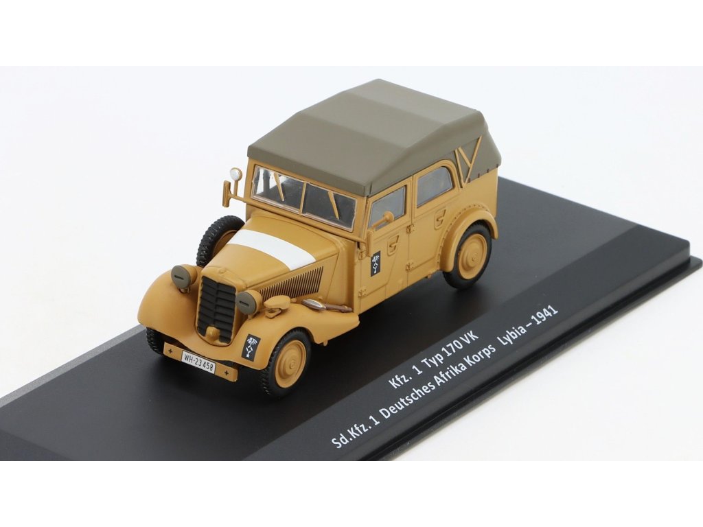 Mercedes-Benz TYP 170 VK Lybia 1941 1:43 - časopis Vojenské automobily s modelem #16 KfZ.1 TYP 170 VK Lybia 1941 - kovový model auta 1/43