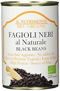 IL NUTRIMENTO Organic Black Beans - Rich in Protein & Fibre - No Salt Added - Pack of 12 (12 x 400 g)