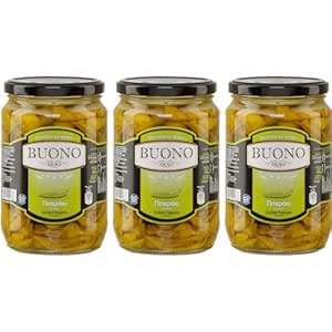 Green Peppers 3 x 340 g Glass | Speciality from Greece | Buono | + 20 ml Jassas Olive Oil