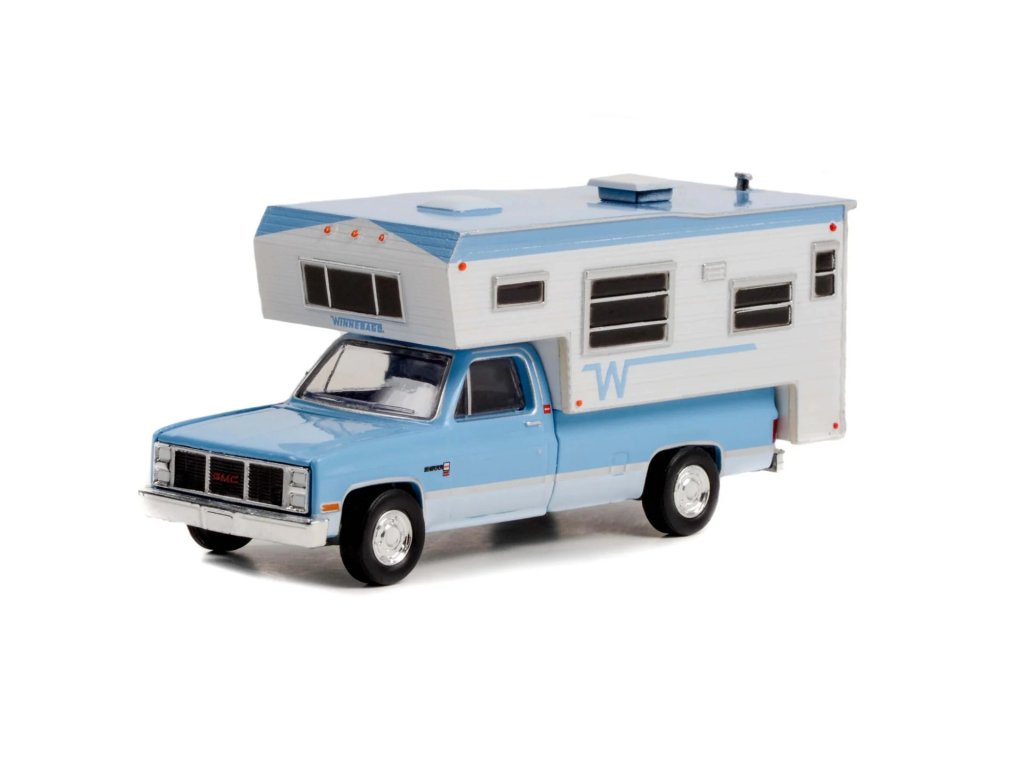 GMC Sierra 2500 Pick-up Winnebago Slide-In Camper 1985 1:64 - GreenLight GMC Sierra - kovový model auta 1/64