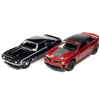 Chevrolet Camaro SS černá 1969 + Chevrolet Camaro ZL1 oranžová 2013 1:64 - Johnny Lightning Chevrolet Camaro SS & Chevrolet Camaro ZL1 - sběratelský model auta