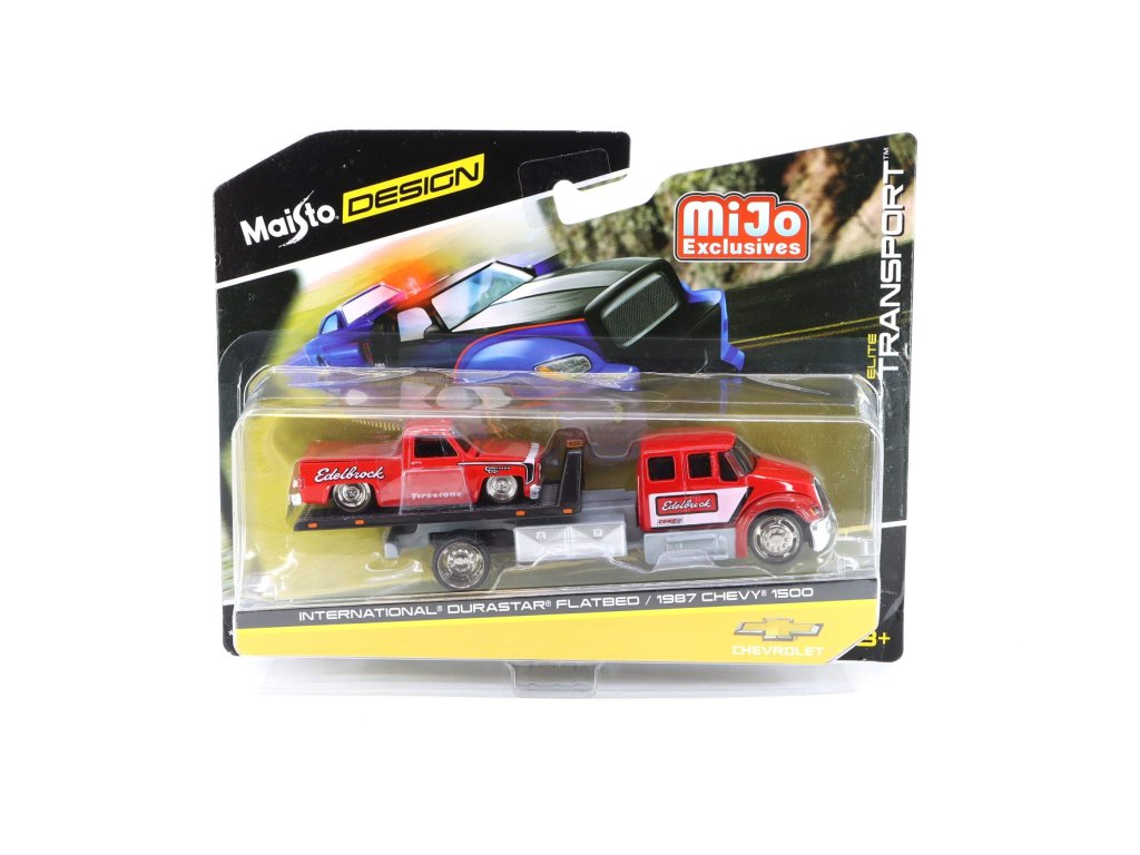 International Durastar Flatbed + Chevy 1500 1987 1:64 - Maisto International Durastar Flatbed s Chevy 1500 - kovový model 1/64