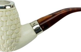 Block Meerschaum Pfeife Flechtmuster,Silber-Rg.+Top Acryl
