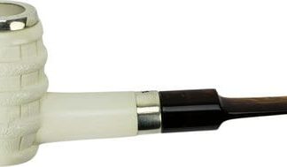 Block Meerschaum Pfeife FassTop+Ring silber,MS braun marm.