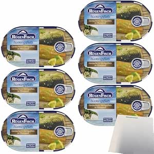 RügenFisch Bückling Fillets in Fine Vegetable Oil and Self-Juice, Pack of 6 (6 x 200 g Preserve) + usy Block